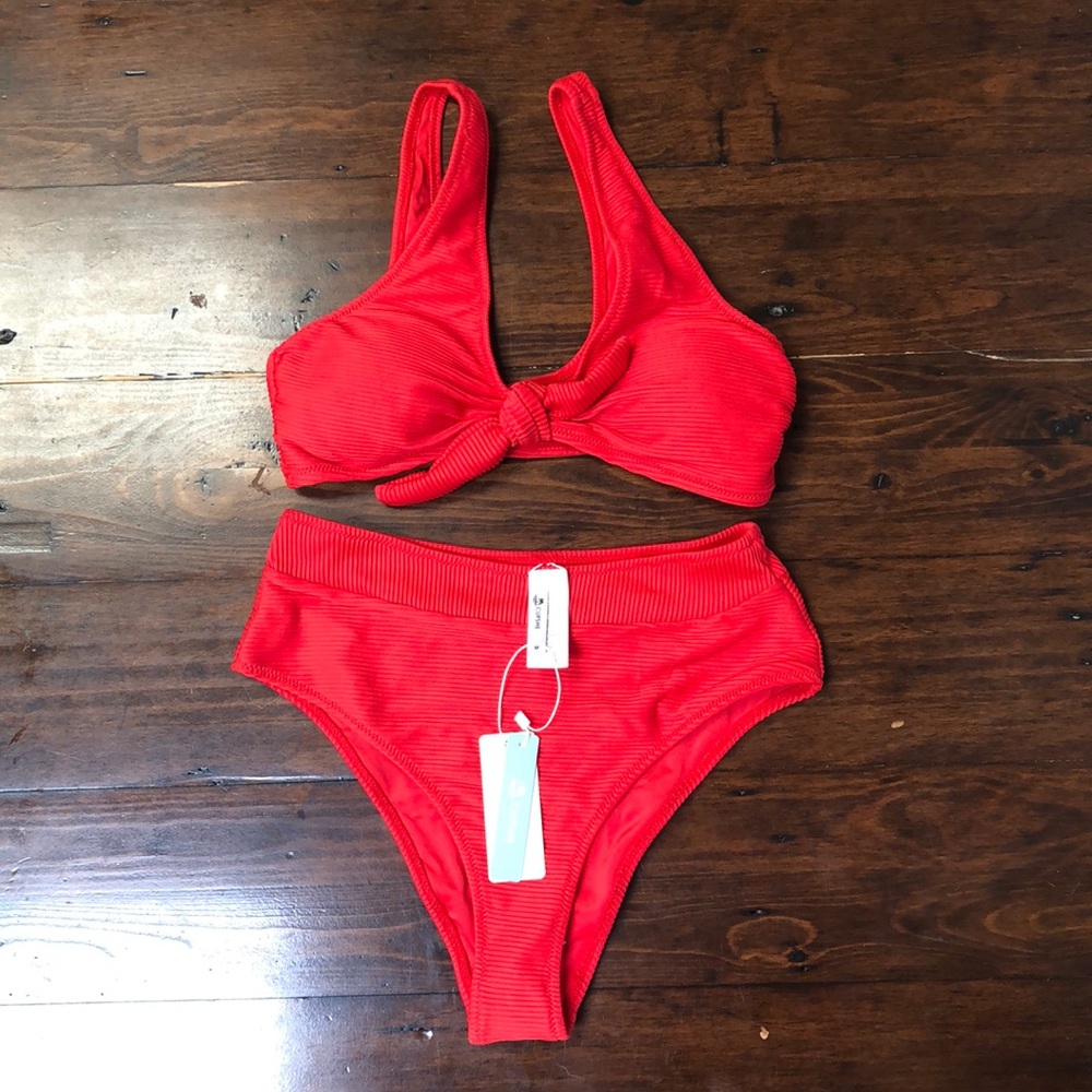 NWT CUPSHE Ribbed Red Bowknot Bikini